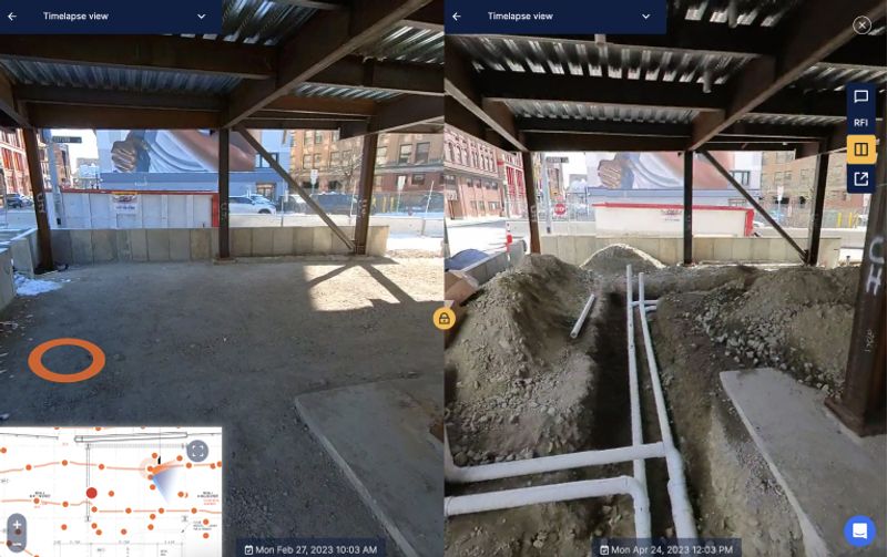 Comparisons Directly compare maps or photos from two different dates
