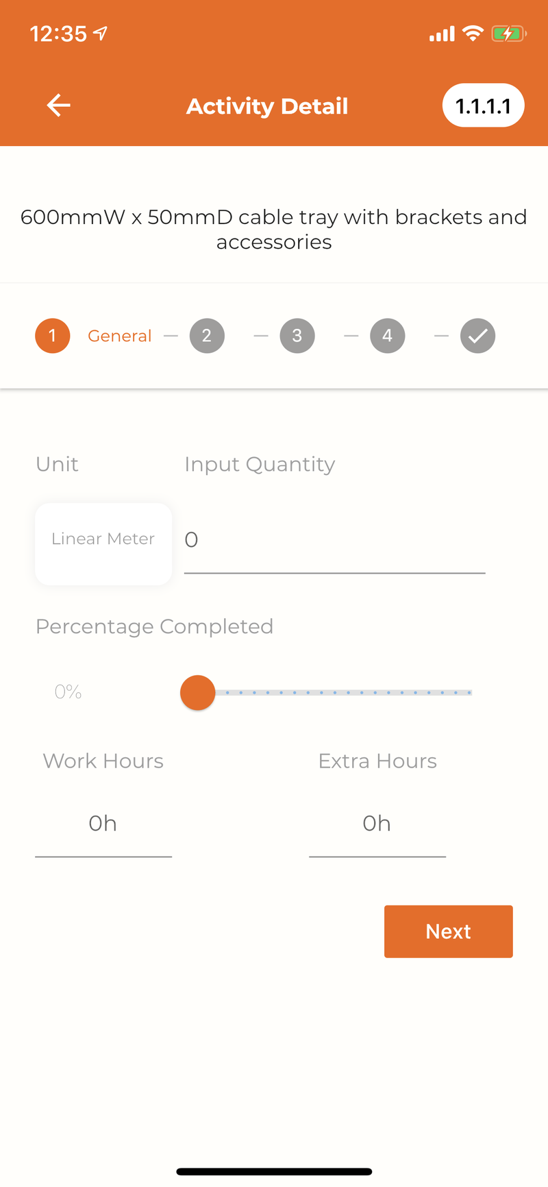 App: add quantity executed, hours spent, equipment used, equipment hours spent, pictures and notes
