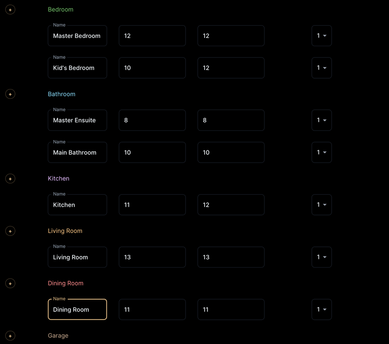Inputting Room Dimensions