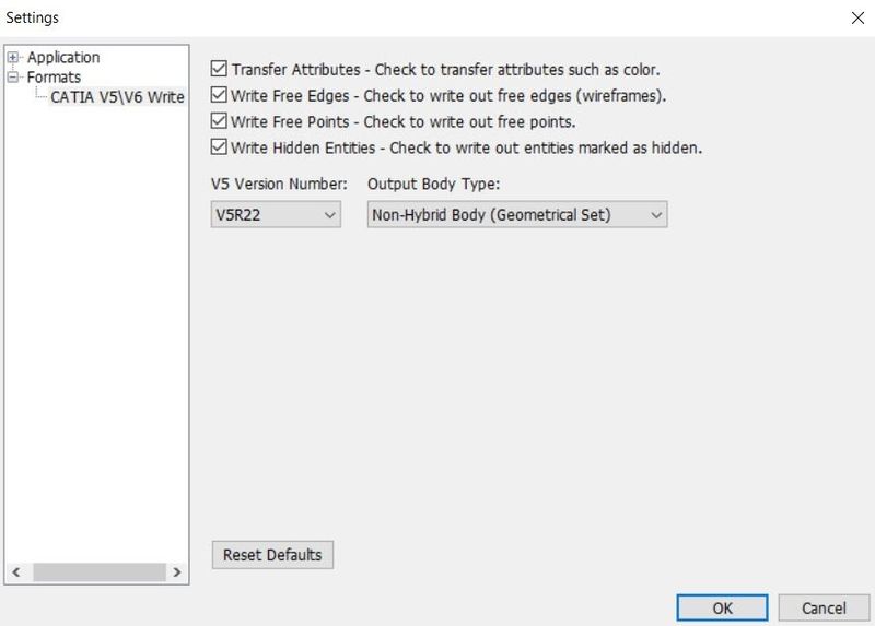 Settings CATIA V5