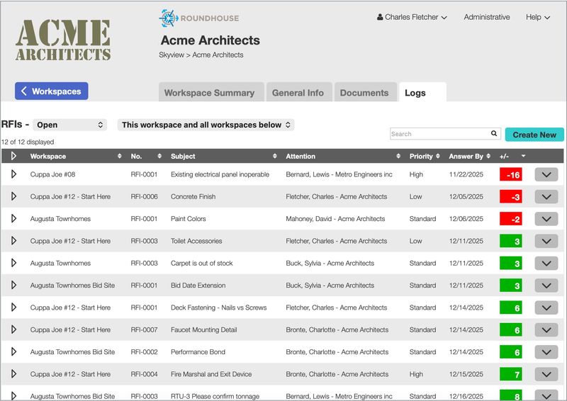 RFI Log - Track RFIs from contractor question through architect review and response. Equal access for all participants ensures faster resolution.
