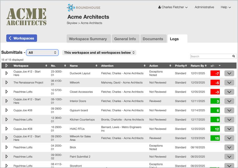 Submittal Log -  Track shop drawings and product data through the entire approval workflow. Digital submittals with instant access.