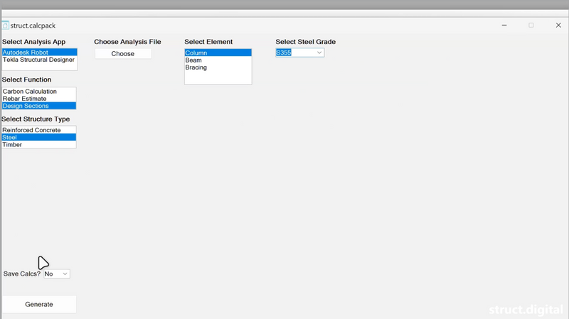 struct.calcpack automates the design of elements, production of calculation packages