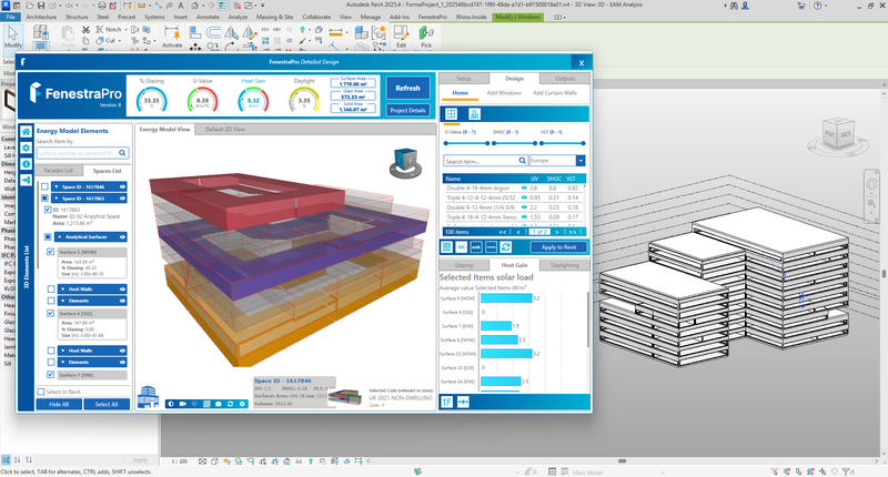 FenestraPro for Revit, Detailed Design - Isolate and analyse façades, surfaces and Spaces to optimise building performance. 