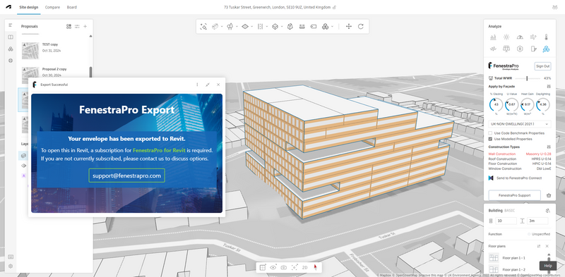 FenestraPro Envelope Analysis for Autodesk Forma - Export to Autodesk Revit.
