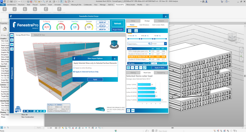 FenestraPro for Revit, Detail Design - Search and select the most appropriate glazing to optimise building performance.