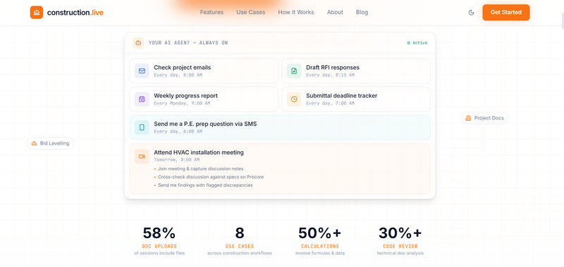 Automated construction task and daily agent dashboard