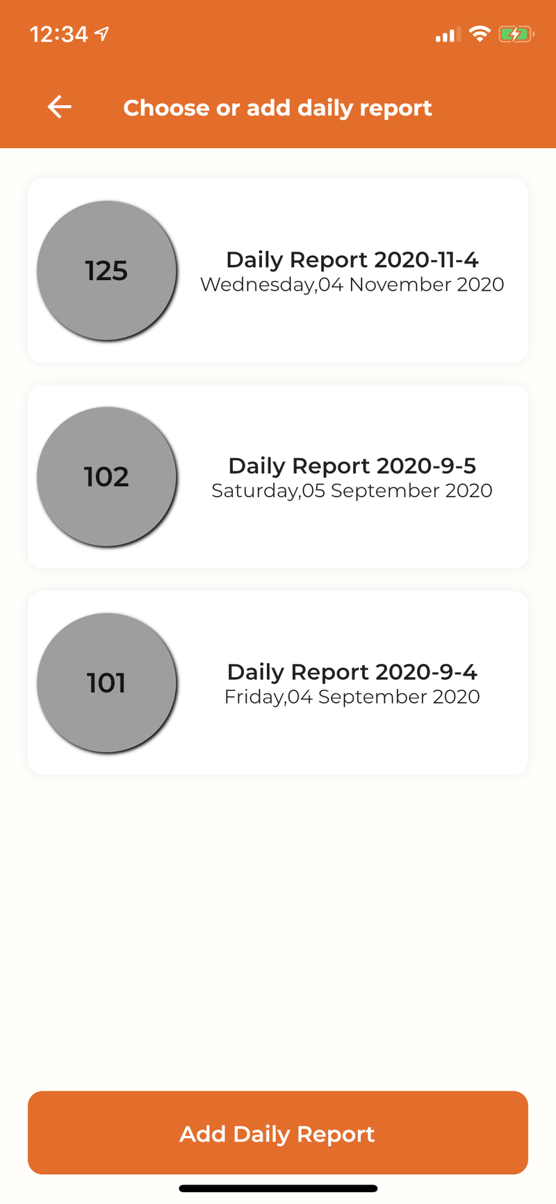 App: view on previous reports