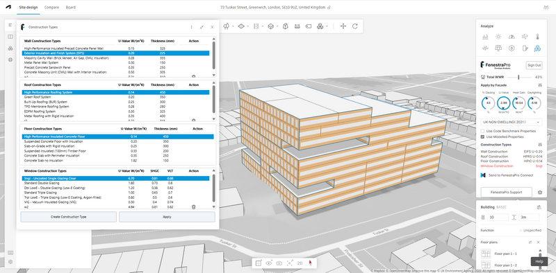 FenestraPro Envelope Analysis for Autodesk Forma - Apply Schematic Envelope Properties.