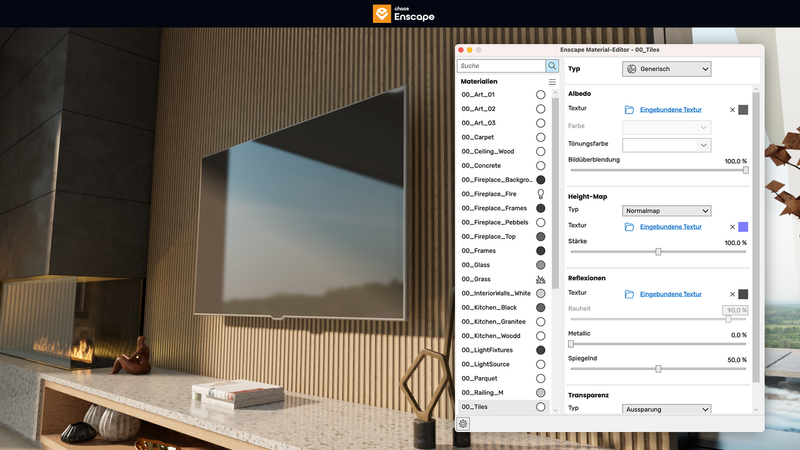 Fine-tune materials in the Enscape Material Editor. Make use of height maps and adjust textures to raise the level of realism in your visualizations.