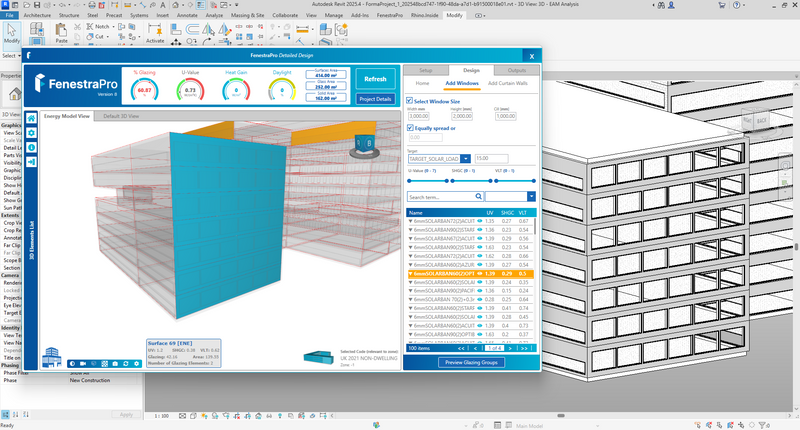 FenestraPro for Revit, Advanced Thermal Analysis - Calculate detailed thermal performance of the building envelope to demonstrate code compliance.