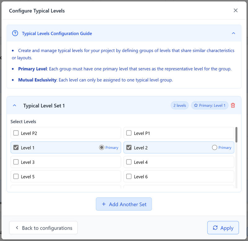 Typical Levels Configuration