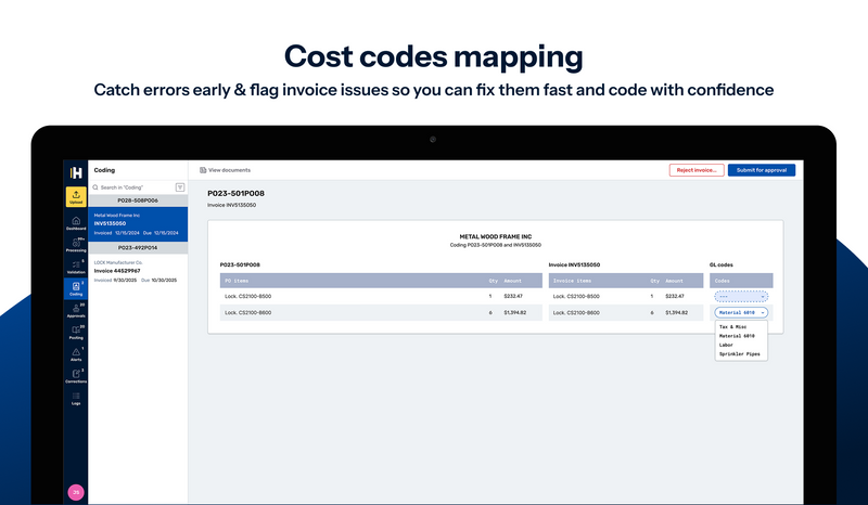 Coding is as easy as selecting the dropdown. Our AI can also auto-code your invoices