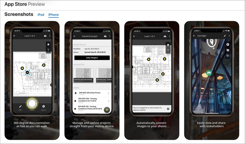 Screenshots of the iOS version of HoloBuilder’s JobWalk app
