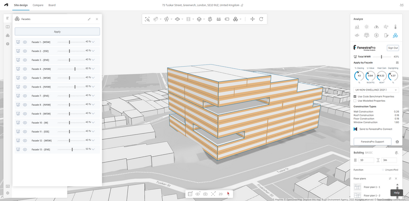 FenestraPro Envelope Analysis for Autodesk Forma - Optimal Glazing Distribution.